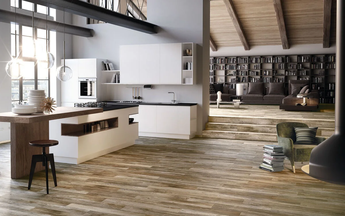 Cerdomus interieur met Baita Beige houtlooktegels op de vloer