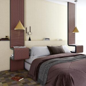 Sfeerbeeld met Vives Moku Fuego 30x30 als warme patchwork vloer