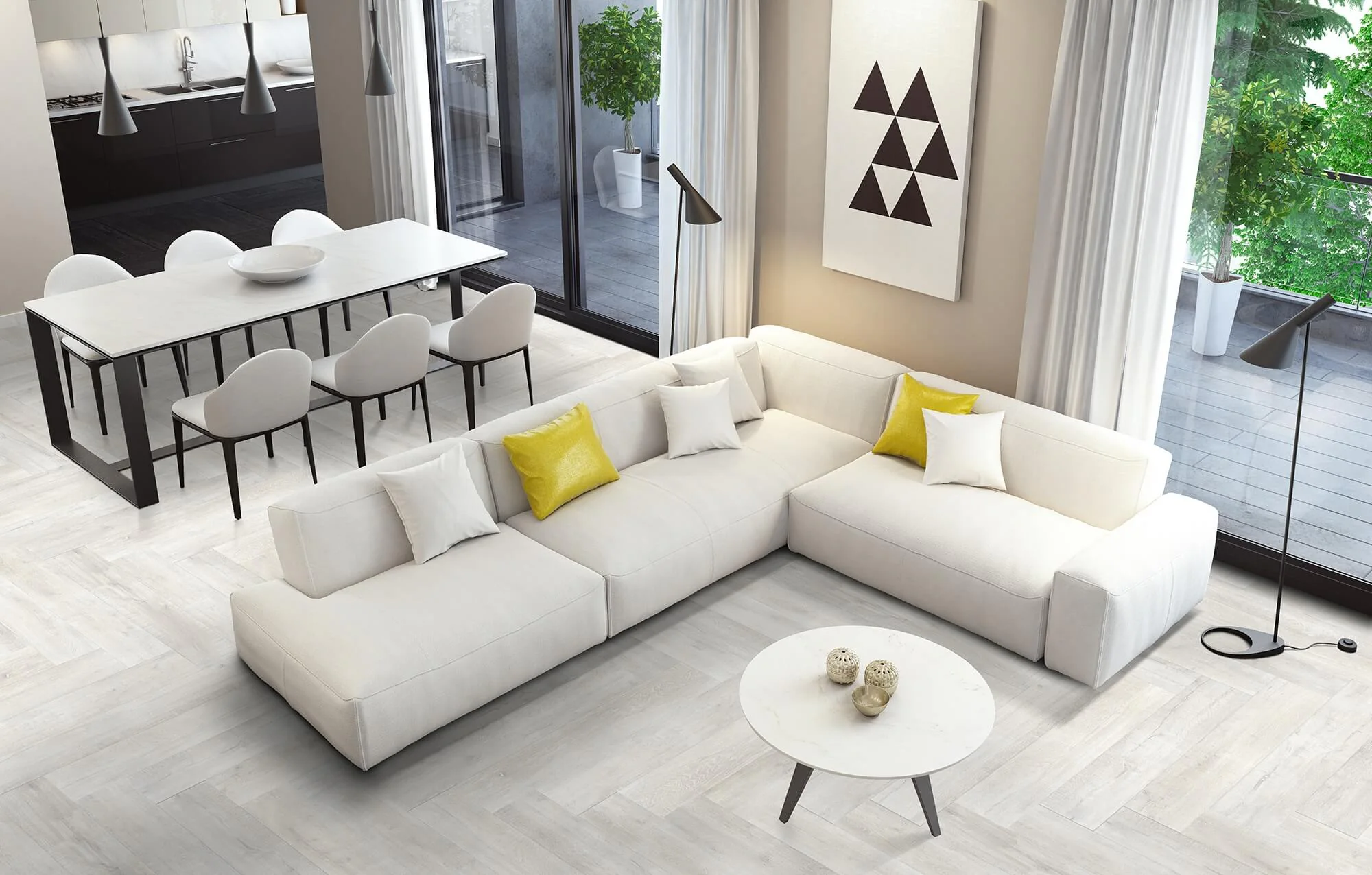 Navarti Forest White 20×120 houtlook vloer in een woonkamer
