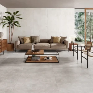 Saime Icon betonlook tegels in een woonkamer, wand en vloer