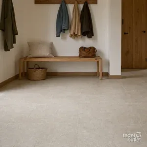 Sfeerbeeld (illustratie): woonruimte of badkamer met tegels in beige
