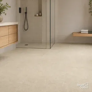 Sfeerbeeld (illustratie): woonruimte of badkamer met tegels in beige