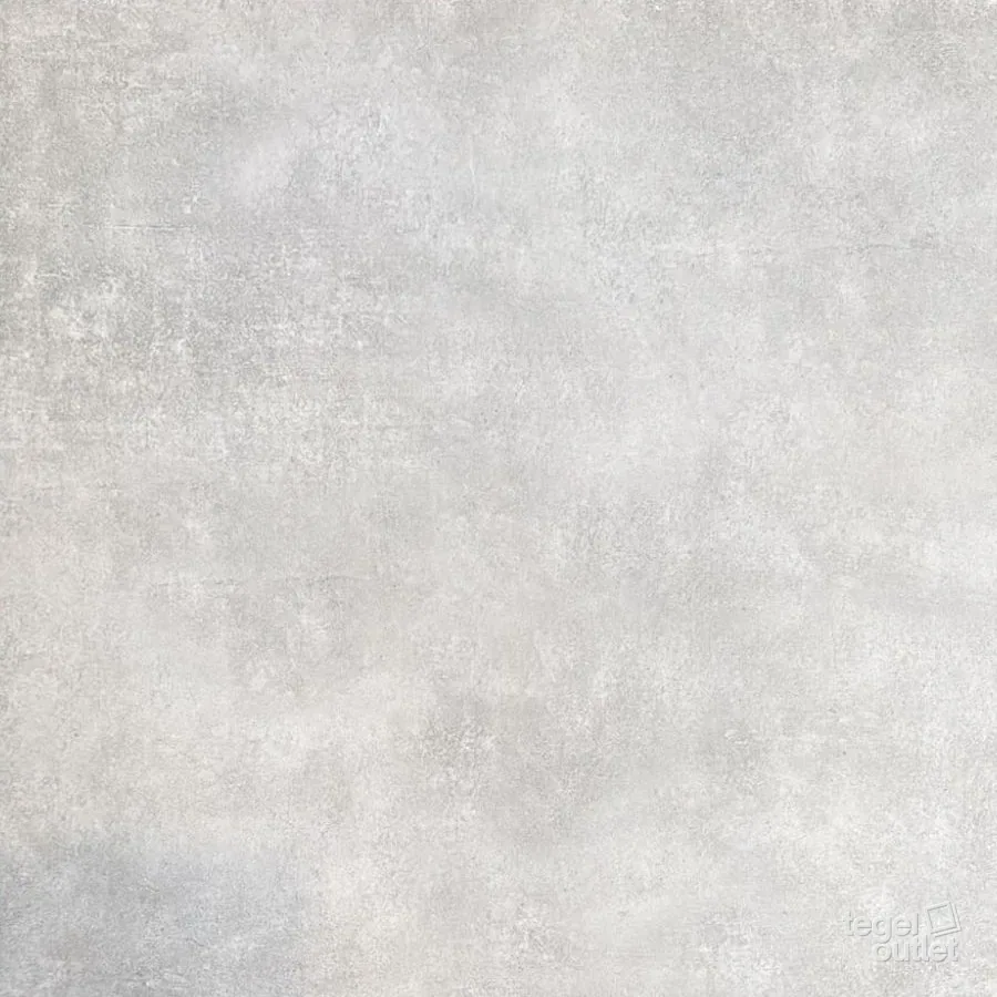 Beton Marrone 60x60: één tegel in een lichte, warme grijstint met een wolkige betonlooktekening, recht van boven