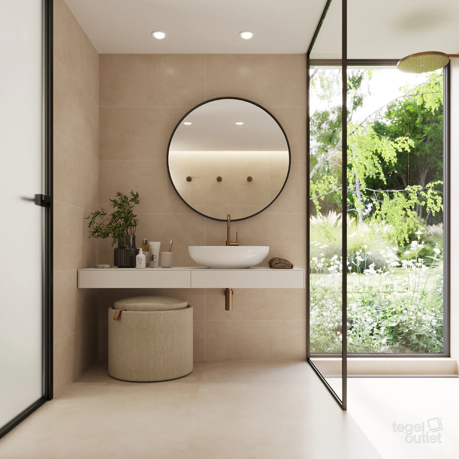 Betonico Dark Beige 60x60 in een interieur