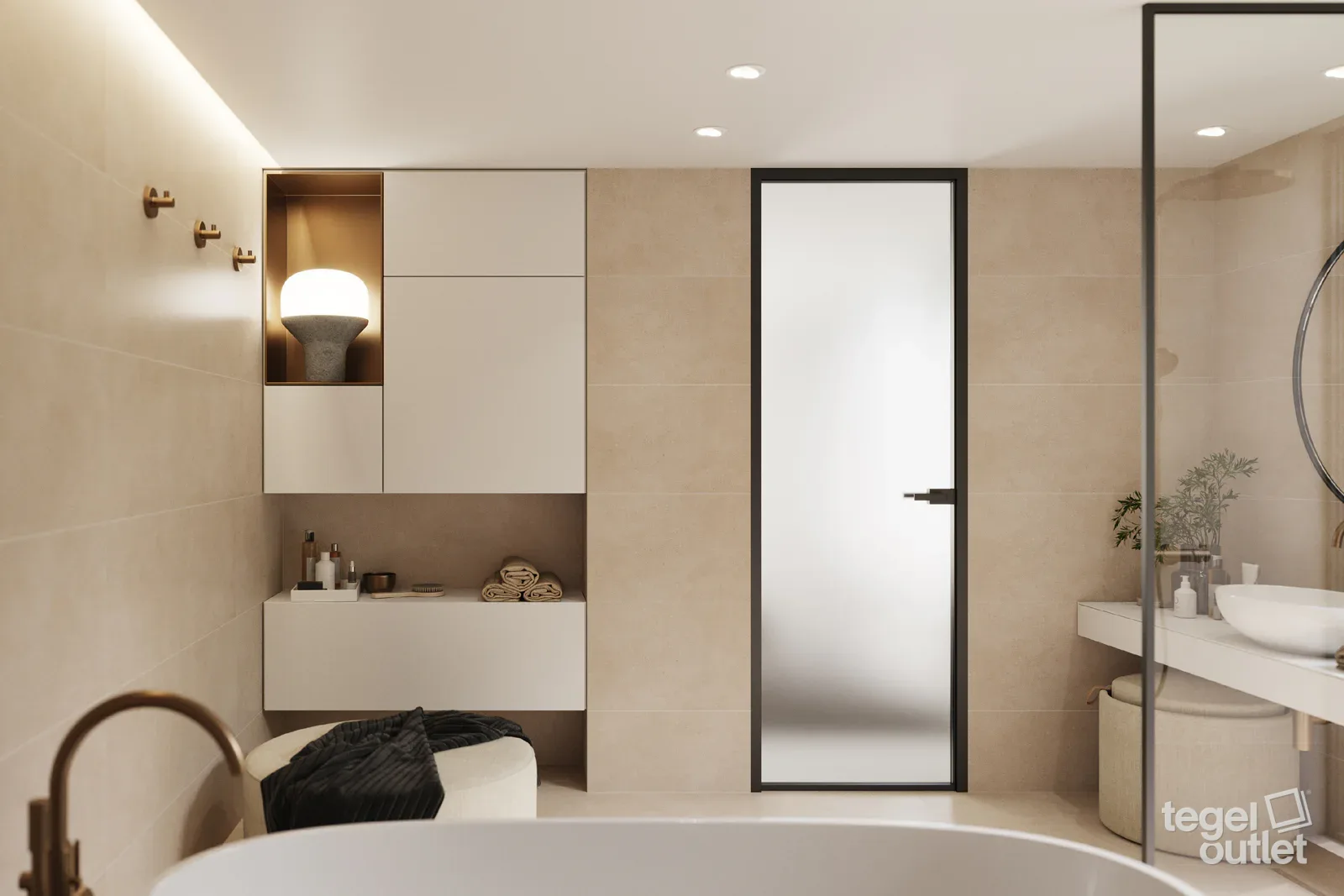 Betonico Light Beige 60x60 in een interieur