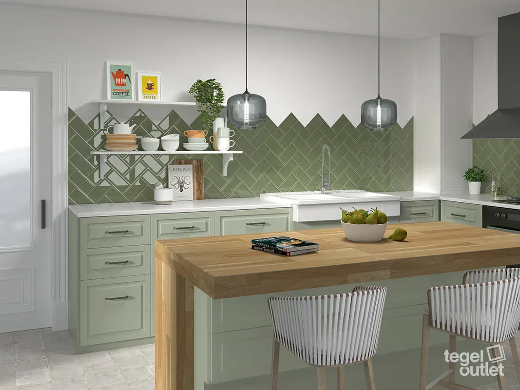Bissel Green Olive 10x20 in een interieur