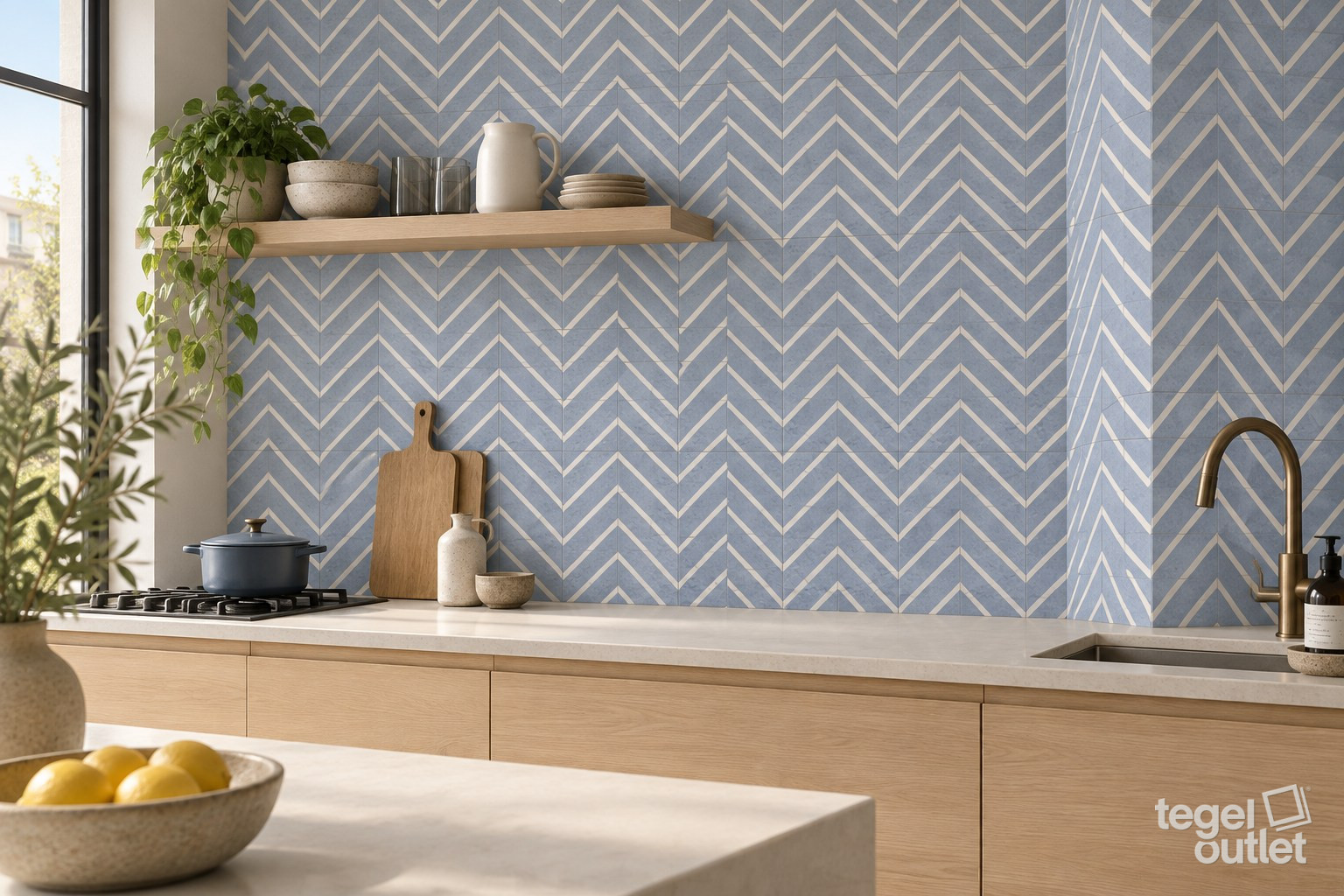 Mise en situation avec Blue Water Decor One 20×20 · cuisine