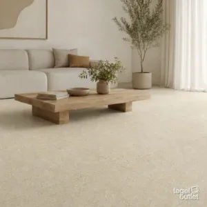 Sfeerbeeld (illustratie): woonruimte of badkamer met tegels in beige