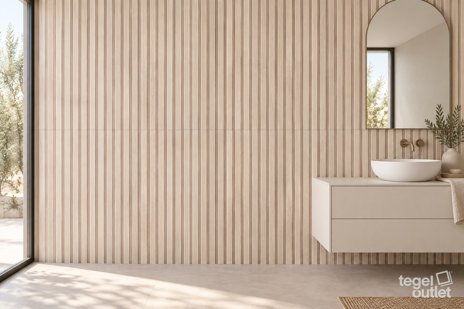 Sfeerimpressie met Dakaris Haya Reliëf 60×120 · badkamer