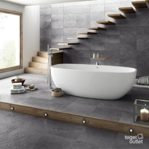 Argenta Dorset Cloud vloer en Lined Cloud wandtegels in een badkamer