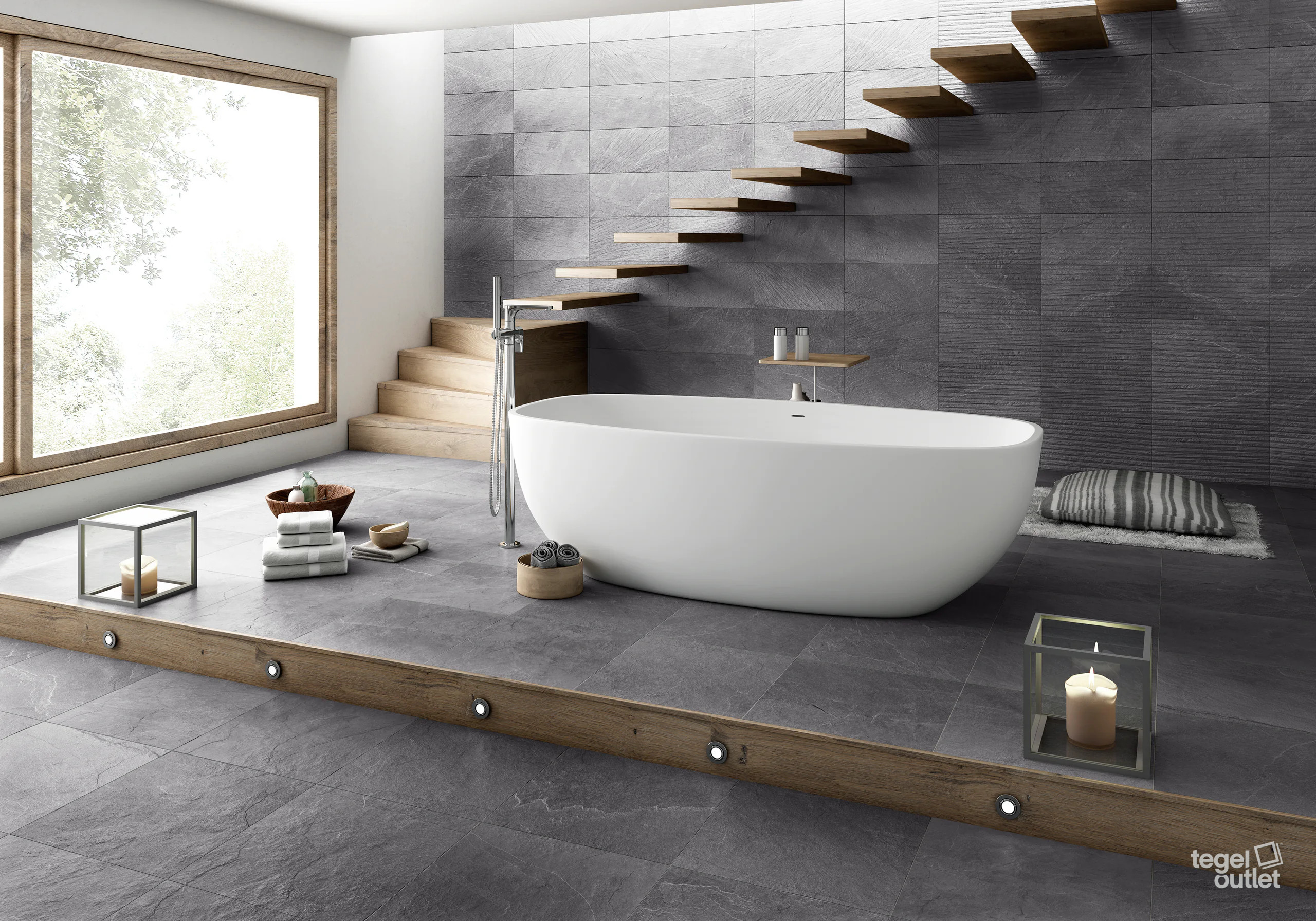 Argenta Dorset Cloud vloer en Lined Cloud wandtegels in een badkamer