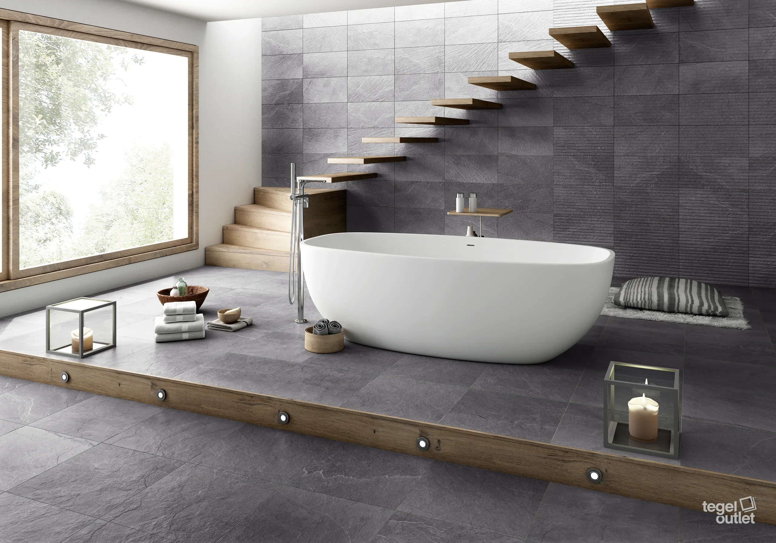 Sol Argenta Dorset Cloud et carreaux muraux Lined Cloud dans une salle de bains