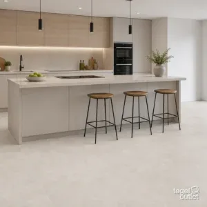 Sfeerbeeld (illustratie): woonruimte of badkamer met tegels in grijs