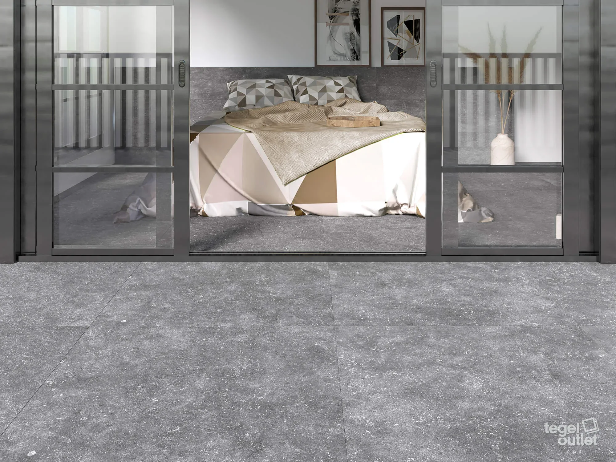 Grainstone Silver 45x45 in een interieur