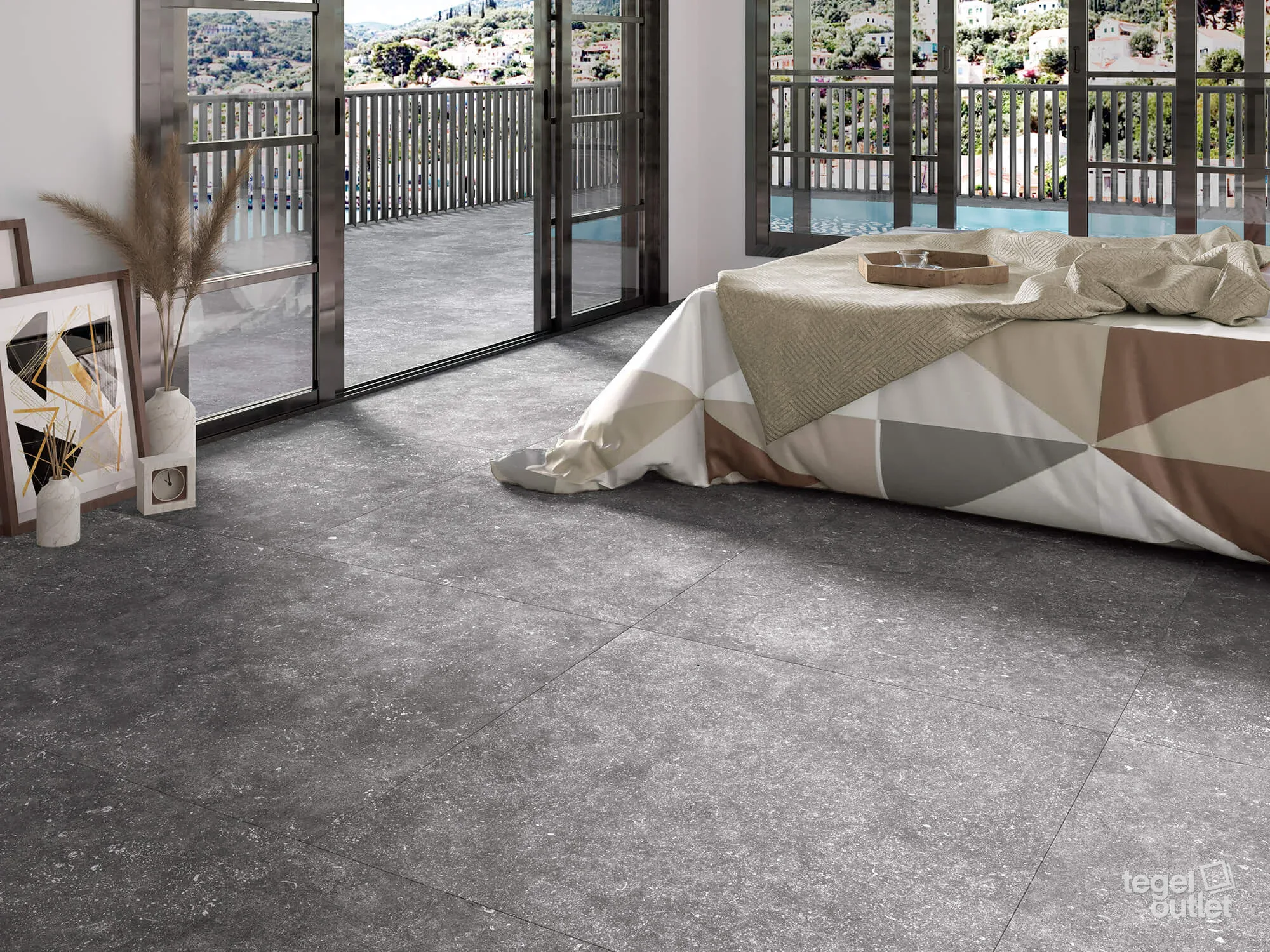 Grainstone Silver 60x60 in een interieur