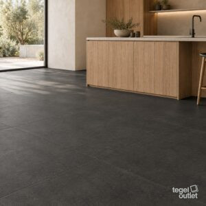 Sfeerimpressie met Gravel Black 75×150 · keuken