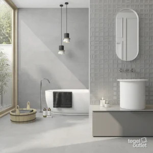Argenta Gravel Grey vloer- en wandtegels met Gravel Square Grey accentwand in een badkamer