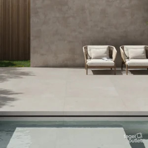 Argenta Gravel Cream terrastegels 60×120 rond een zwembad