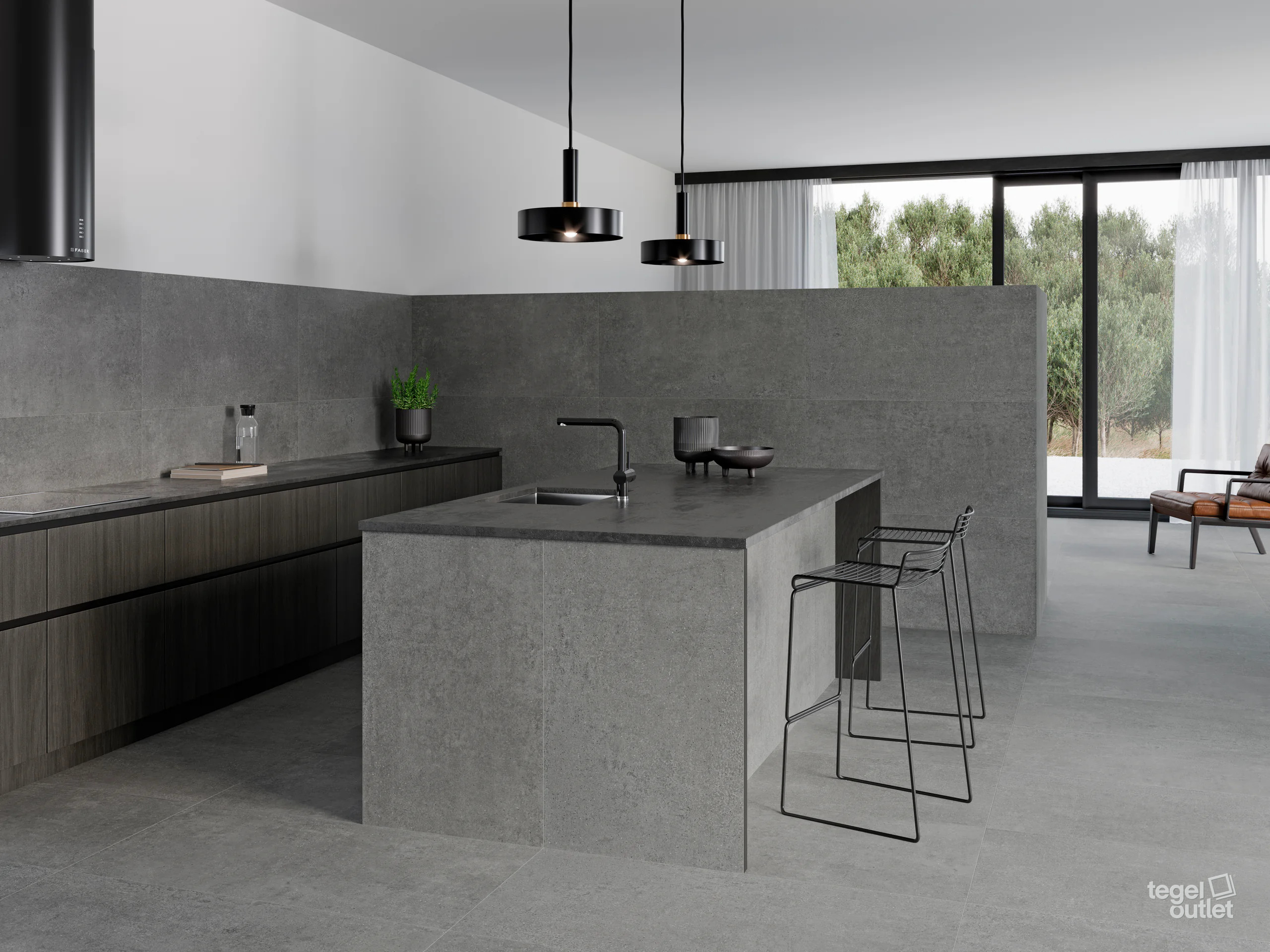 Argenta Gravel Shadow vloer- en wandtegels 60×120 in een keuken