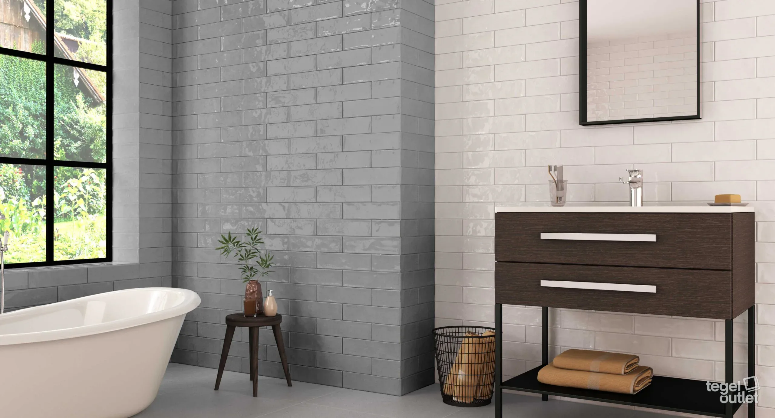 Ecoceramic Harlequin Grigio carreaux de mur brillants dans une salle de bain
