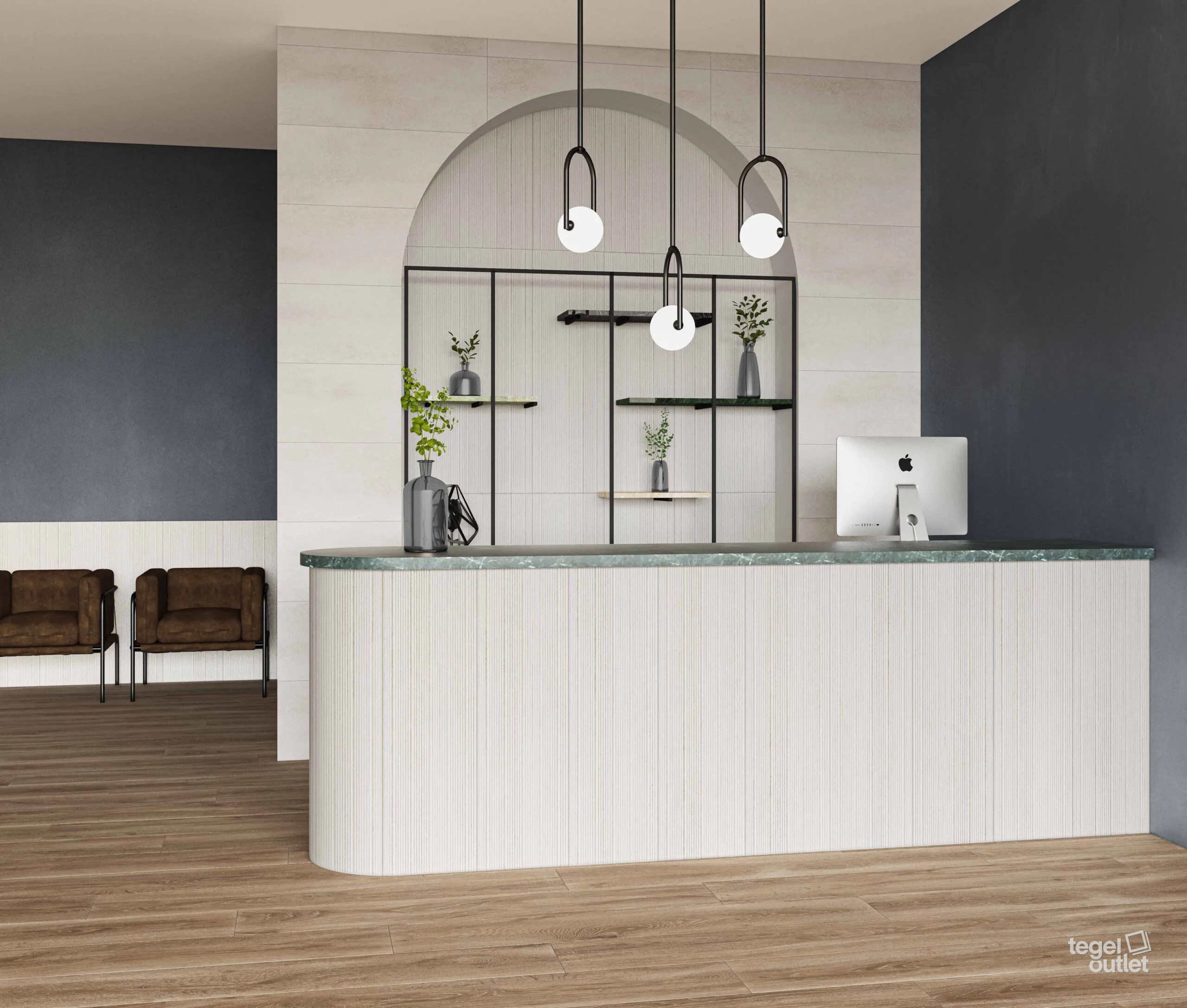 Ecoceramic Kootenai Natural houtlook vloer in een onthaalruimte
