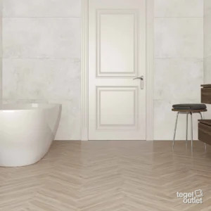 Ecoceramic Kootenai Haya 8×44,2 houtlook planken in visgraat in een badkamer