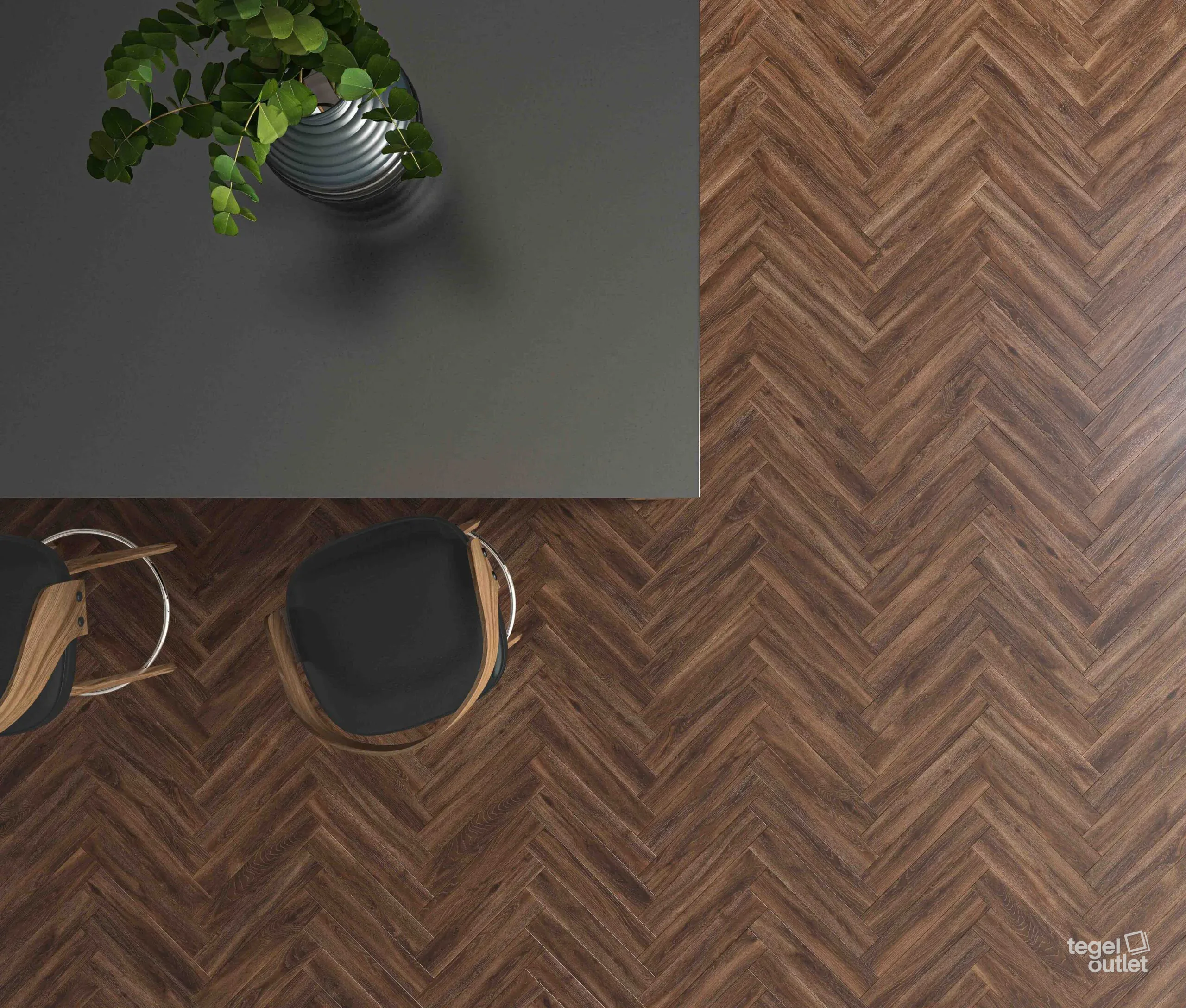 Lames effet bois Ecoceramic Kootenai Cerezo 8×44,2 posées en bâtons rompus
