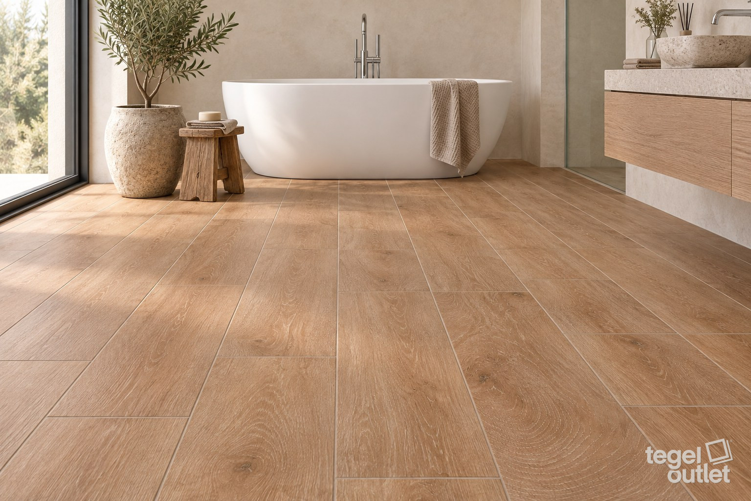 Sfeerimpressie met Kootenai Straw Antislip 20×120 · badkamer