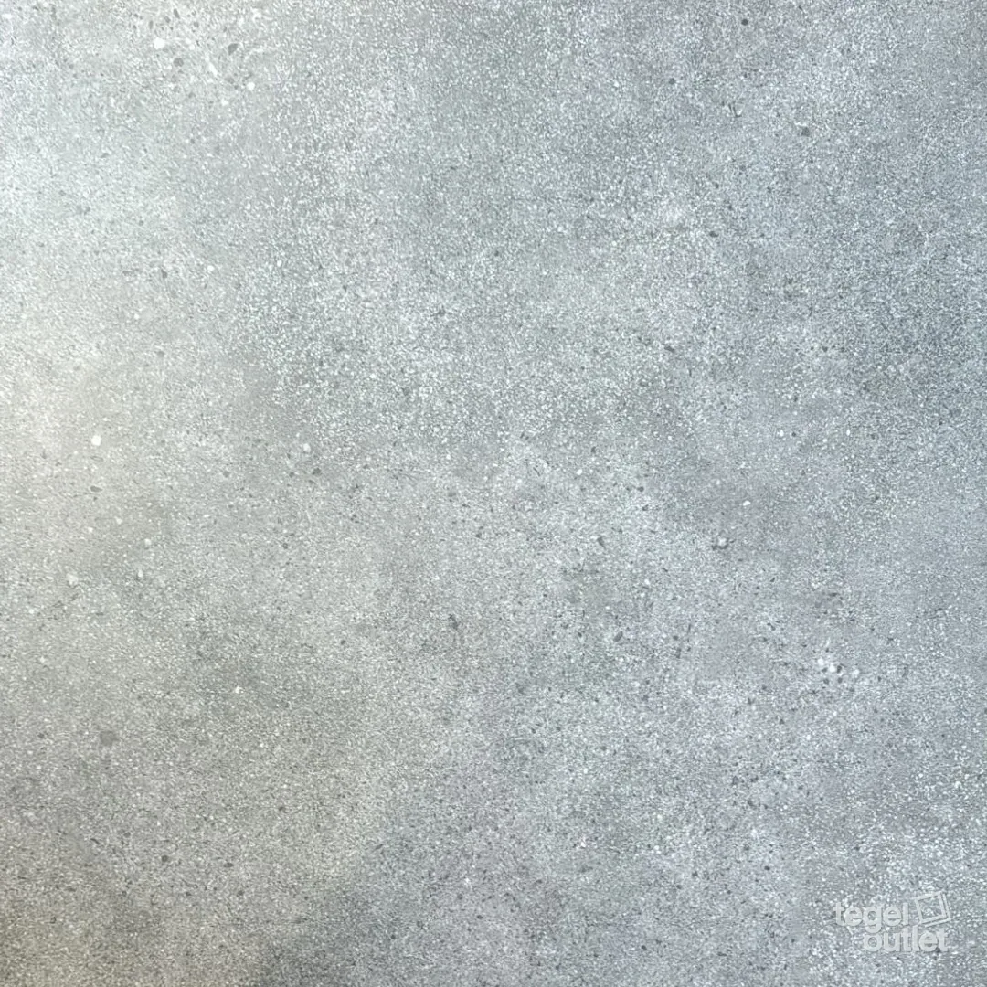 Limestone Dark Grey 60x60: één tegel in donkergrijs met fijne lichte en donkere spikkels, recht van boven