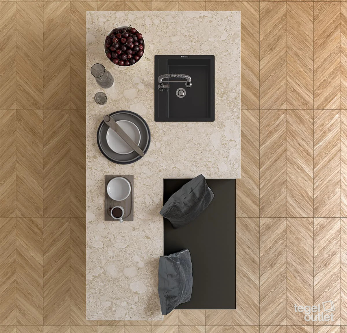 Ecoceramic Loire Maple houtlook chevron tegels, detail