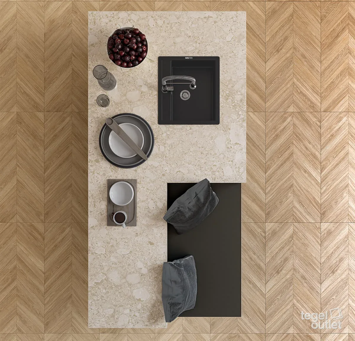 Ecoceramic Loire Maple houtlook chevron tegels, detail