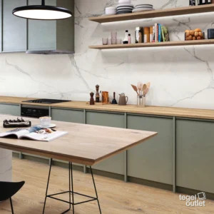Ape Luna Blanca marmerlook tegels als keukenwand