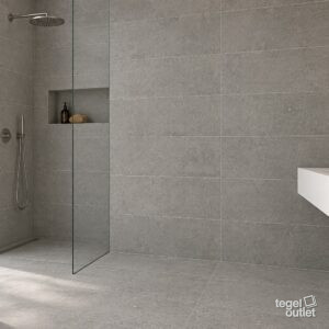 Sfeerimpressie met Lunar Grey 30x60 · badkamer