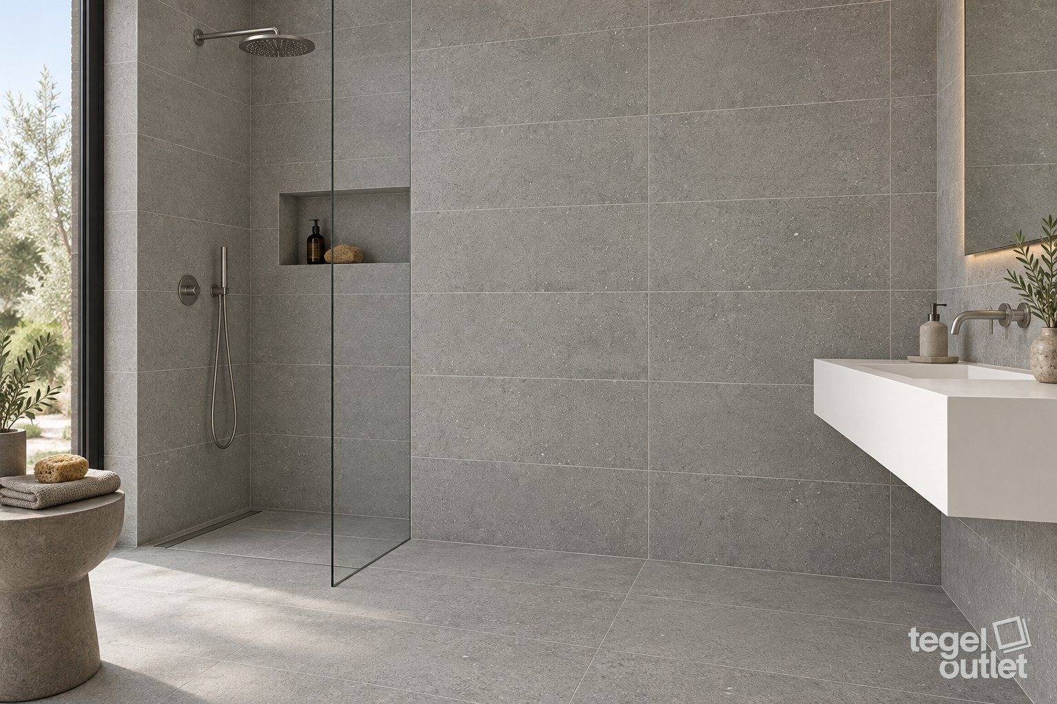 Sfeerimpressie met Lunar Grey 30x60 · salle de bains