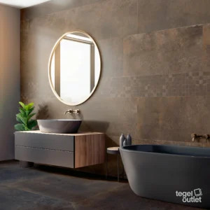 Energieker Magnetic Bronze 60×120 wand en Bronze mozaïek 30×30 in een badkamer