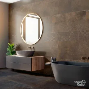 Energieker Magnetic Bronze 60×120 wand en Bronze mozaïek 30×30 in een badkamer