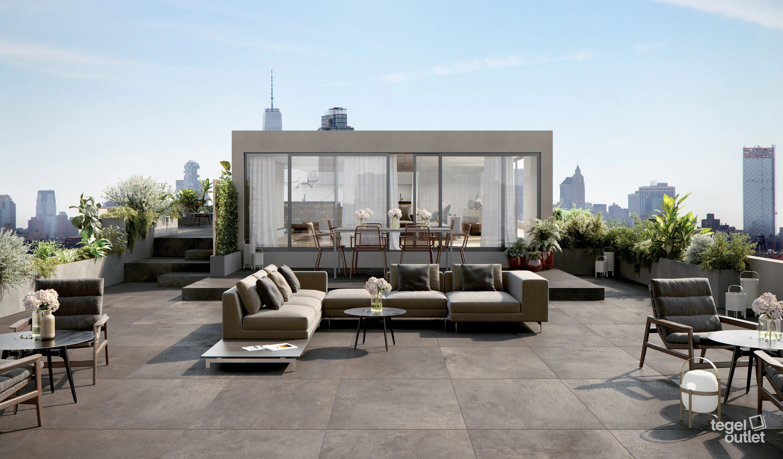 Energieker Magnetic Bronze 80×80 2 cm tegels op een dakterras