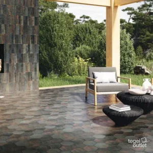 Ape Magnetism Hexa Graphite 13,9×16 tegels in een badkamer