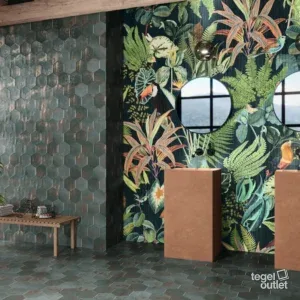Ape Magnetism Hexa Green 13,9×16 tegels in een badkamer