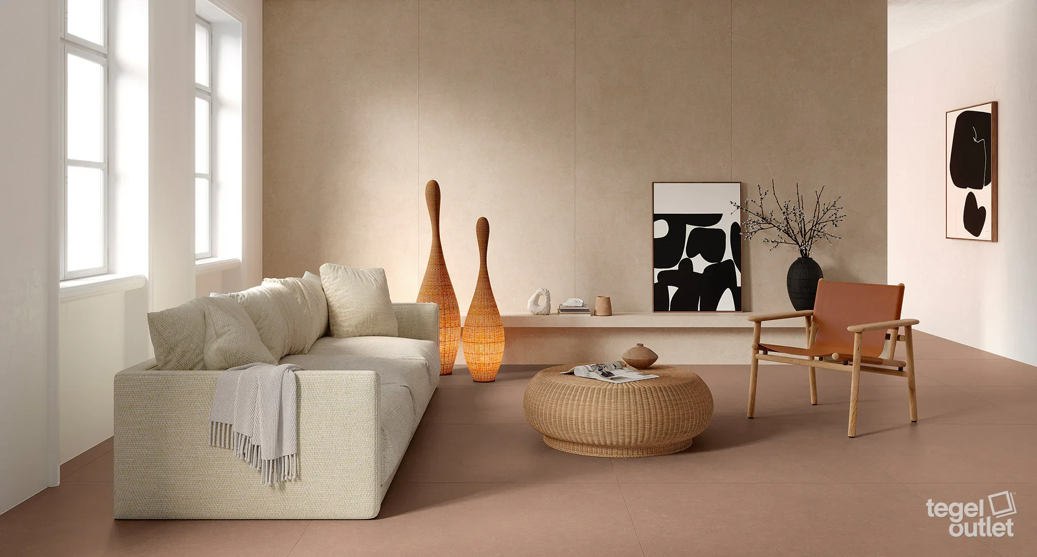 Materia Taupe 80x80 in een interieur