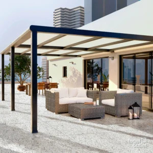 Energieker Medley White 80×80 2 cm terrastegels op een dakterras met loungezetels