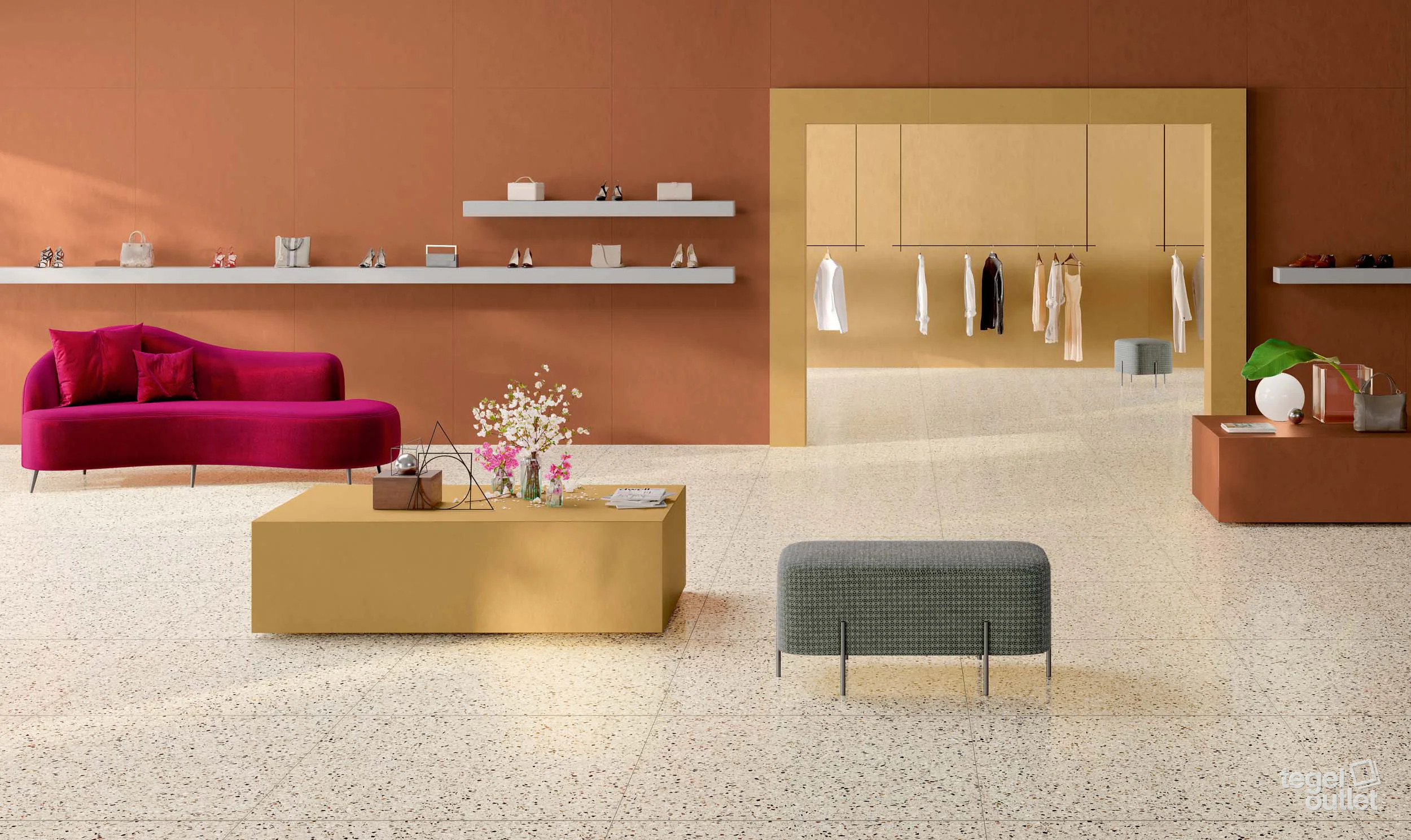 Energieker Medley Cream 120×120 terrazzolook vloer in een winkelruimte