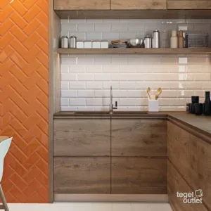 Metro Oranje 7.5x15 in een interieur