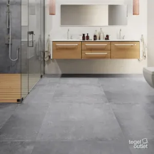 Sfeerbeeld: Mobay Graphite als vloer in een badkamer met inloopdouche