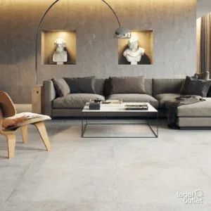 Sfeerbeeld: Mobay Grey als vloer in een woonkamer met hoekzetel