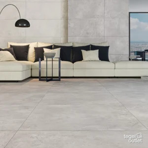 Ecoceramic Murray Natural betonlook vloertegels in een woonkamer