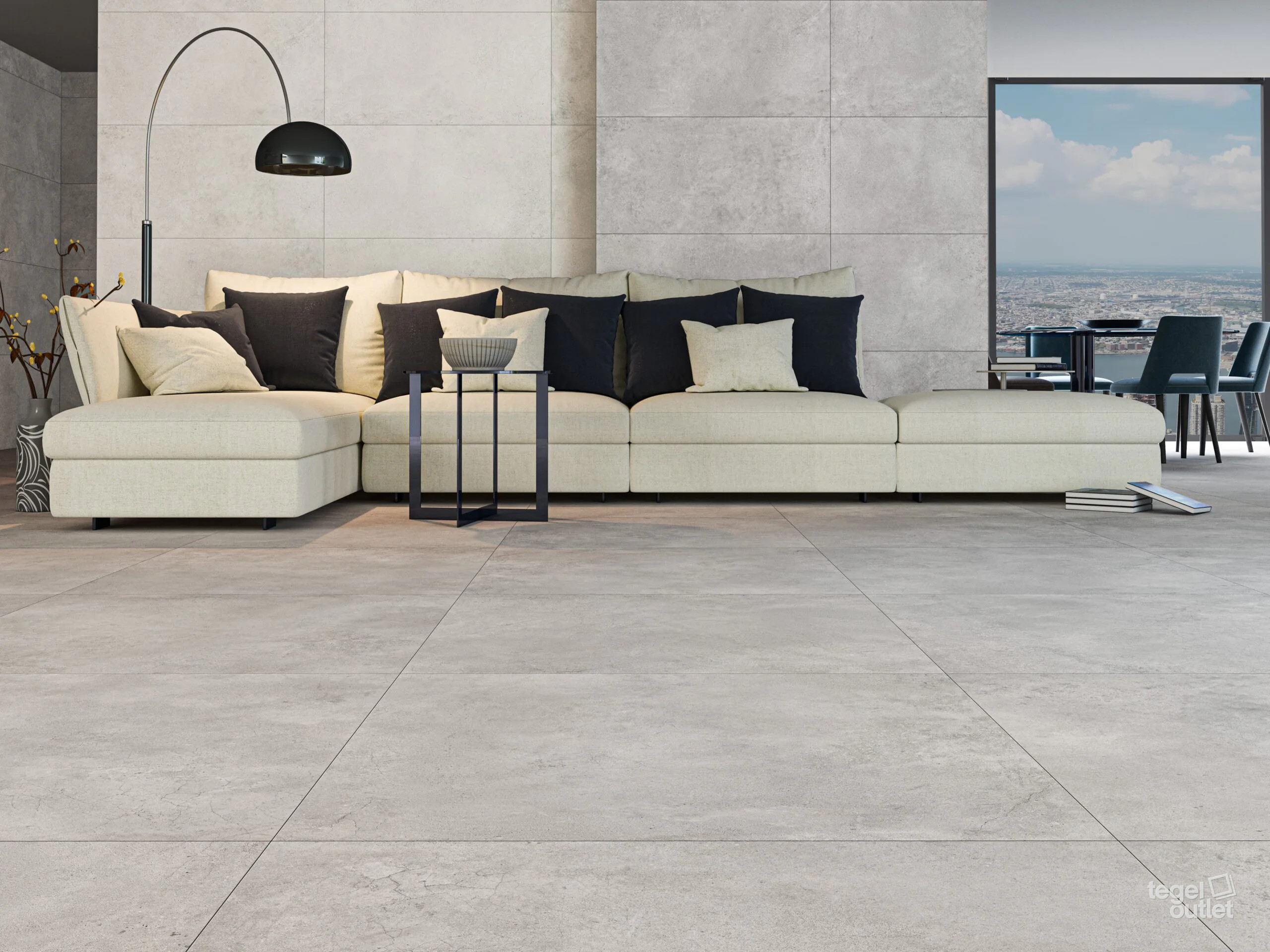 Ecoceramic Murray Natural betonlook vloertegels in een woonkamer