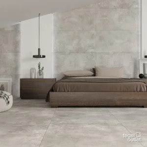 Ecoceramic Murray Iron betonlook vloer en wand in een slaapkamer
