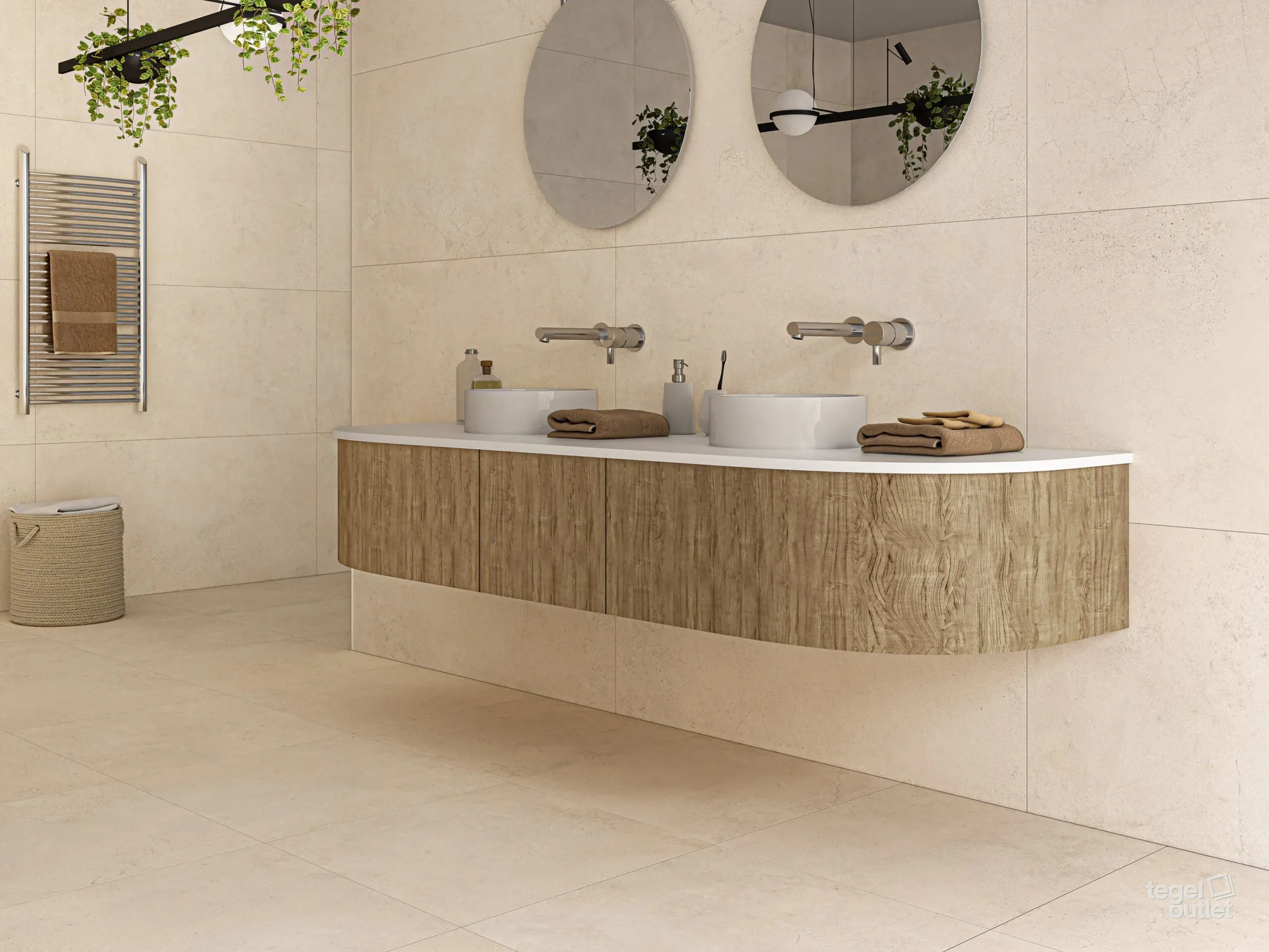 Ecoceramic Murray Nude carreaux d'apparence de béton dans une salle de bain