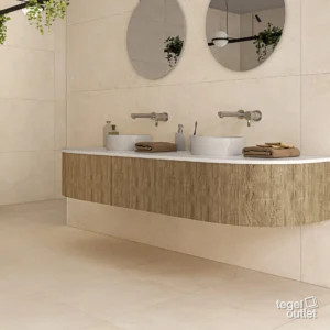Ecoceramic Murray Nude betonlook tegels in een badkamer